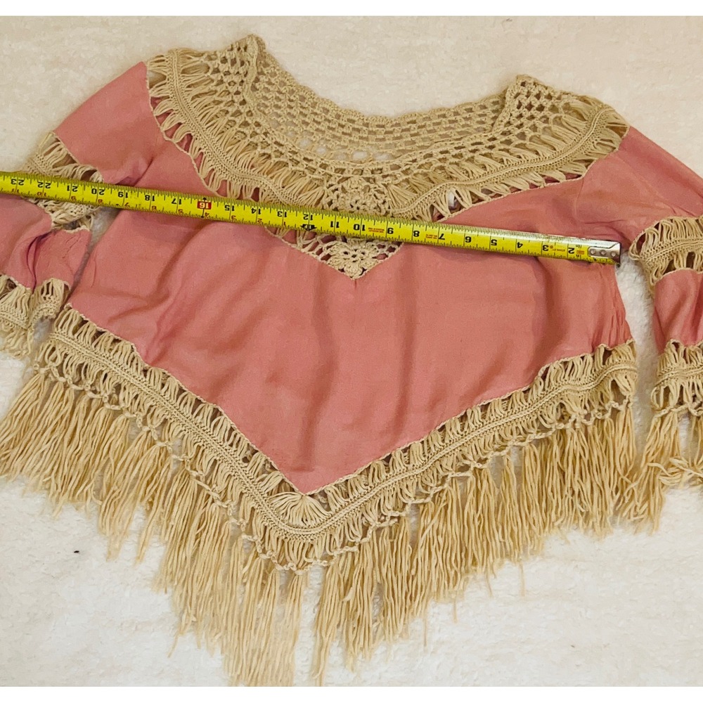 Umgee Pink Crochet Lace Fringe Boho Poncho Top Blouse Small Western Festival - Picture 2 of 6